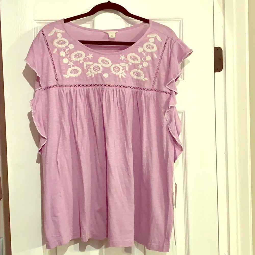 Caslon Lilac sleeveless flutter top